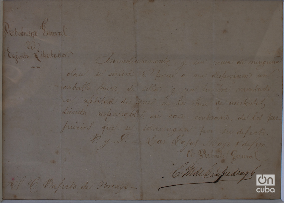 Comunicación de Carlos Manuel de Céspedes del 8 de mayo de 1870. Foto: Otmaro Rodríguez.