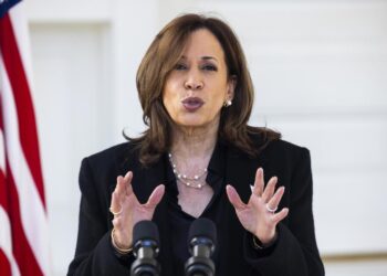 Kamala Harris hablando en Washington DC. Foto:  EFE/EPA/JIM LO SCALZO / POOL.