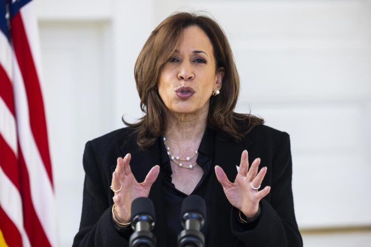 Kamala Harris hablando en Washington DC. Foto:  EFE/EPA/JIM LO SCALZO / POOL.