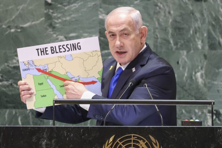 Benjamín Nethanyahu, en la Asamblea Genearl de Naciones Unidas. Foto: EFE/EPA/SARAH YENESEL.