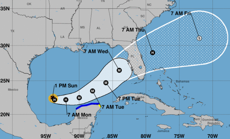 Cono de trayectoria del huracán Milton, el noveno de la actual temporada. Gráfico: nhc.noaa.gov