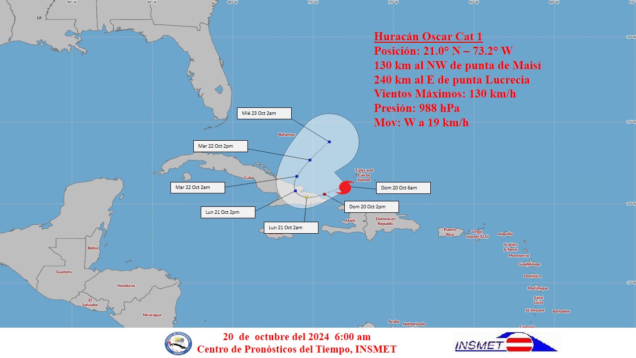 Cono de trayectoria del huracán Oscar. Gráfico: Insmet.