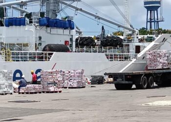 Descarga de pollo estadounidense en el puerto habanero. Foto: Canal Caribe.