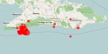 Mapa del Servicio Sismológico Nacional de Cuba con sismos registrados recientemente en la región oriental. Gráfico tomado del perfil de Facebook del Dr. Enrique Arango Arias.