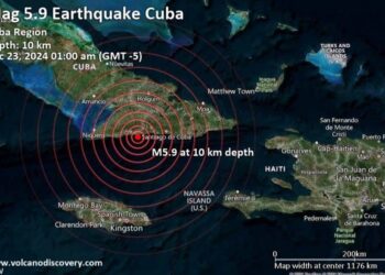 Sismo en el oriente de Cuba, en la madrugada del 23 de diciembre de 2024. Gráfico: Volcano Discovery / La Demajagua.