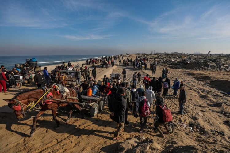 Al menos 1,9 millones de personas (o nueve de cada diez) en toda la Franja de Gaza están desplazadas internamente, incluidas personas que han sido desplazadas repetidamente. Foto: EFE/EPA/MOHAMMED SABER.