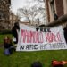 Estudiantes de la Universidad de Columbia con un cartel exigiendo liberar a  Mahmoud Khalil. Foto: EFE/EPA/ANGELINA KATSANIS.