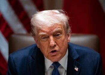 Donald Trump  en un almuerzo con el primer ministro de Noruega, Jonas Gahr Store, en la Casa Blanca. Foto:  EFE/EPA/AL DRAGO/POOL.