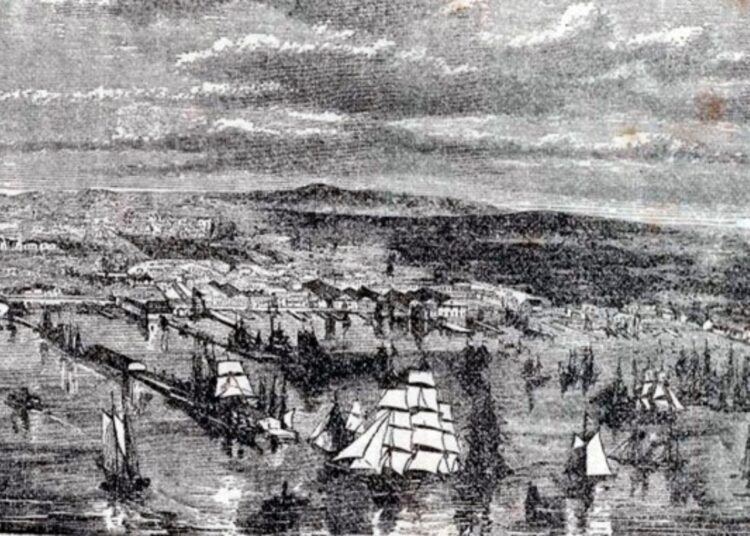 El puerto de Cárdenas. Dibujo del pintor estadounidense Samuel Hazard.